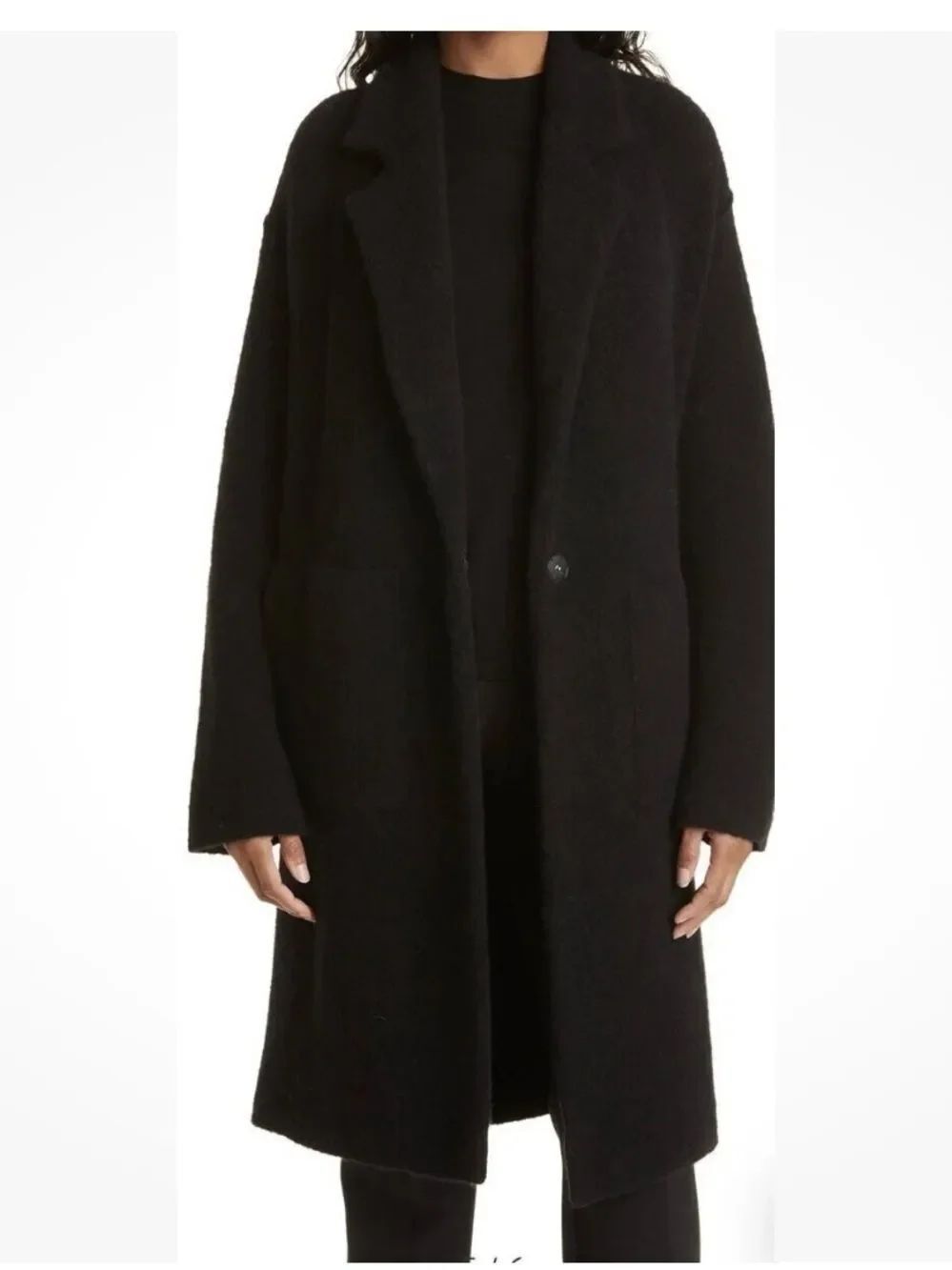 VINCE Size XS — Black Merino Wool Alpaca Blend Longline Cardigan Coat